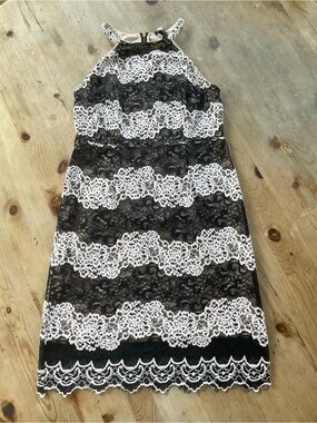 Kensie Black and Ivory White Lace Party Cocktail Party Romantic Wedding Dress